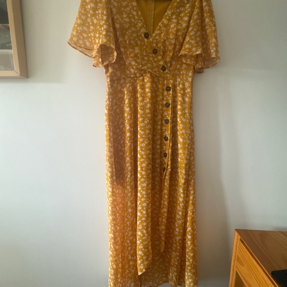 Lulus After-bloom Delight Golden Yellow Floral Print Midi Dress - Size S - Picture 7 of 9